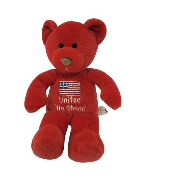 Russ Berrie "United We Stand" Teddy Bear Beanbag Plush Red 8" Stuffed Animal - Picture 1 of 3